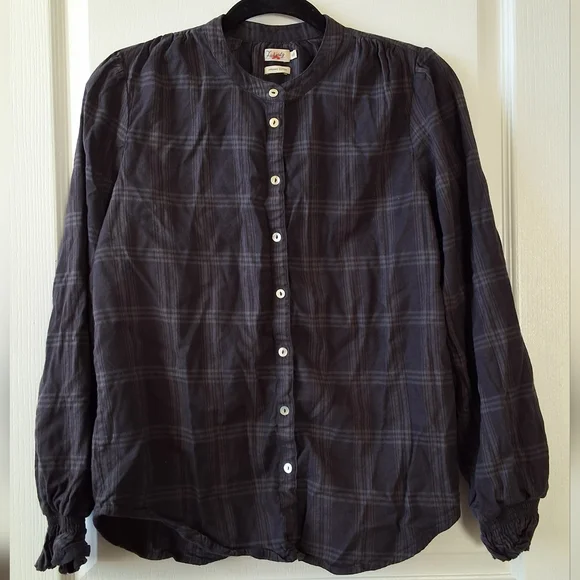 Faherty Womens‎ Black Plaid Long Sleeve Harper Blouse Button Up Shirt Top XS - Picture 10 of 13